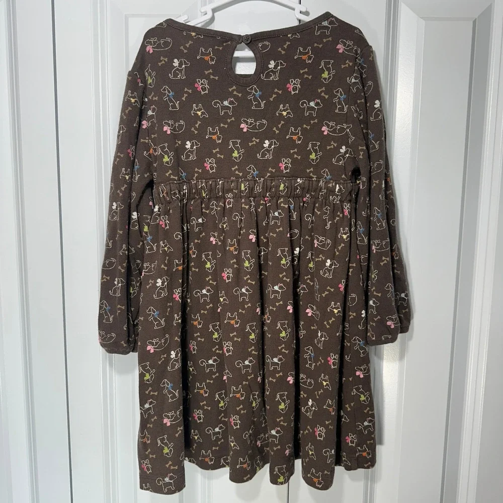 Y2K Gymboree Dress Brown Puppy Dog Print Long Sleeve Bow 4T Novelty Cotton